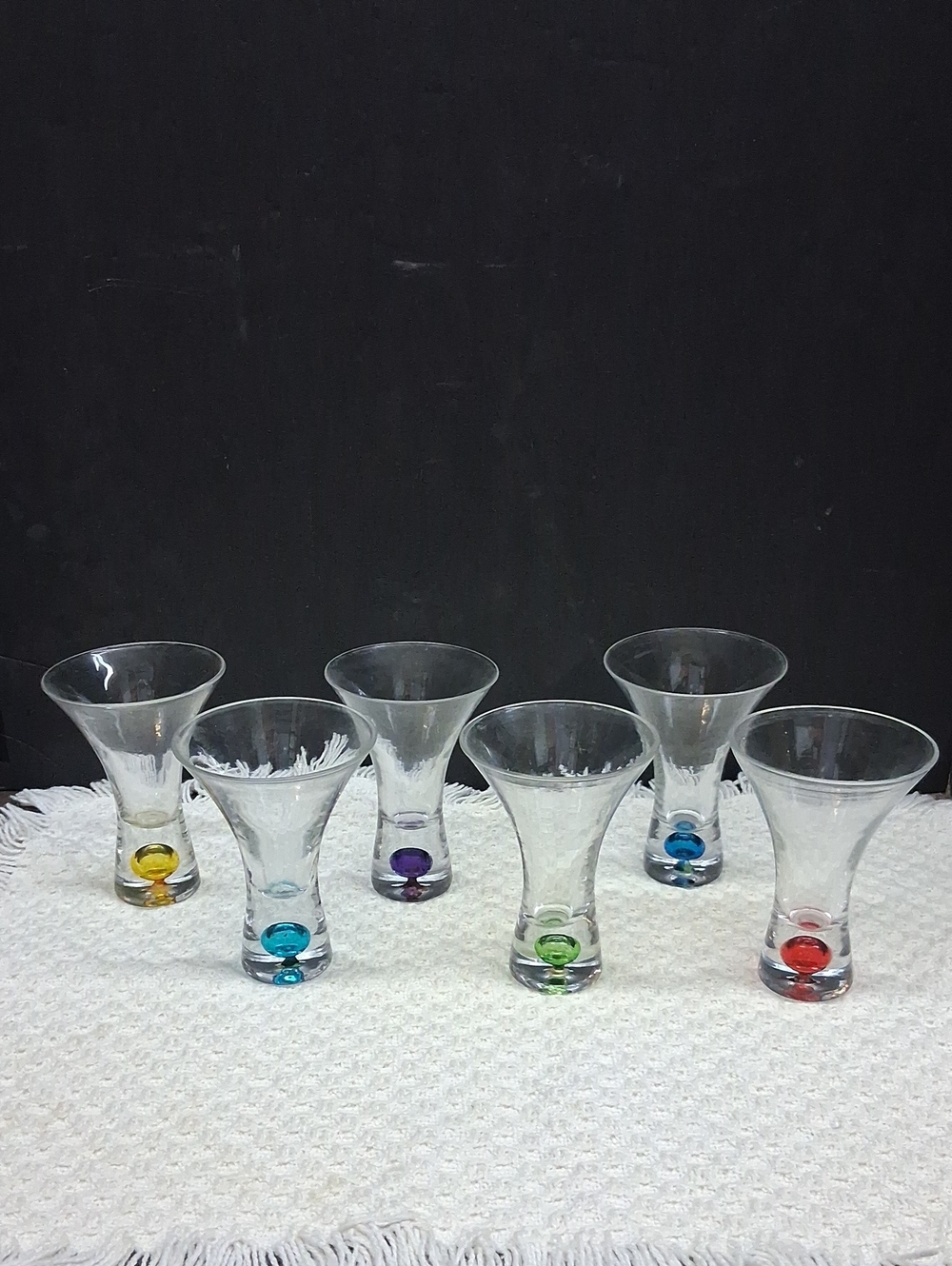 Vintag blown multi colored bubble double shot tall glasses modern maximalist bar